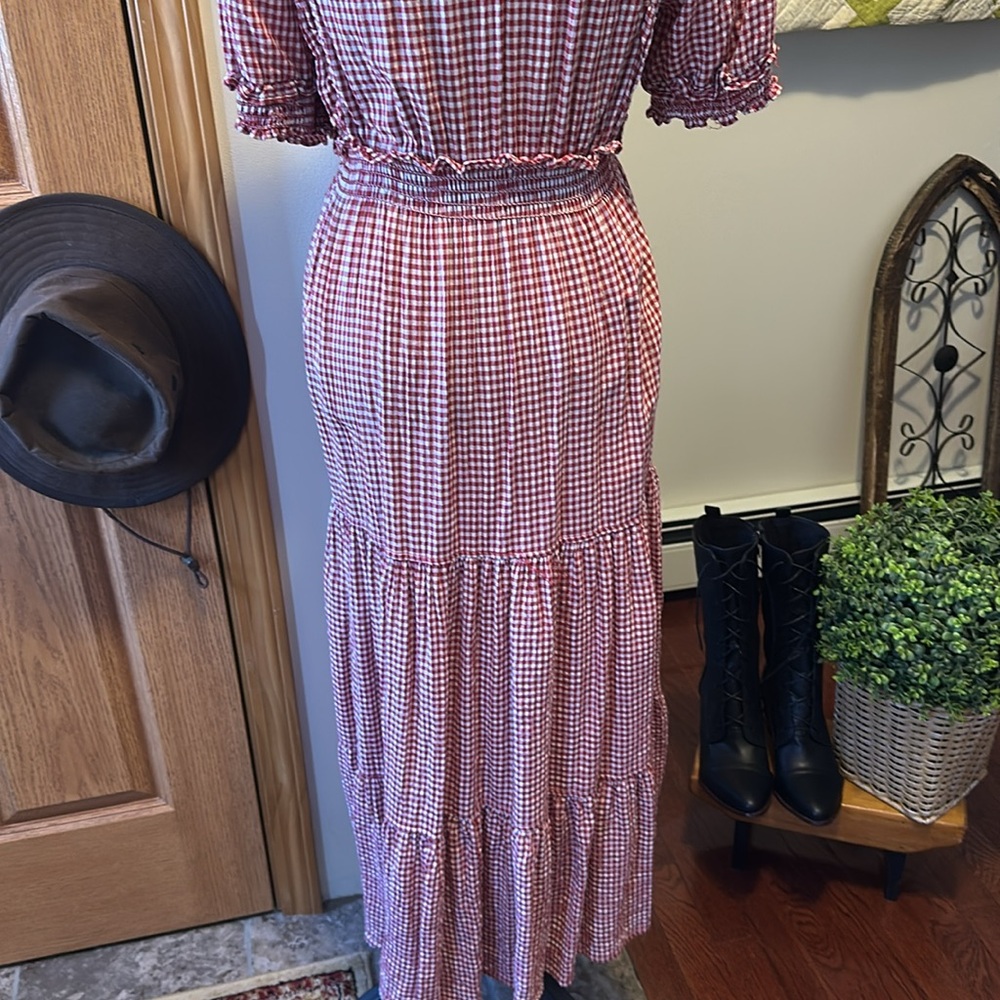 Max Studio Red Gingham Tiered Dress with Puff Sleeves - Picture 9 of 14